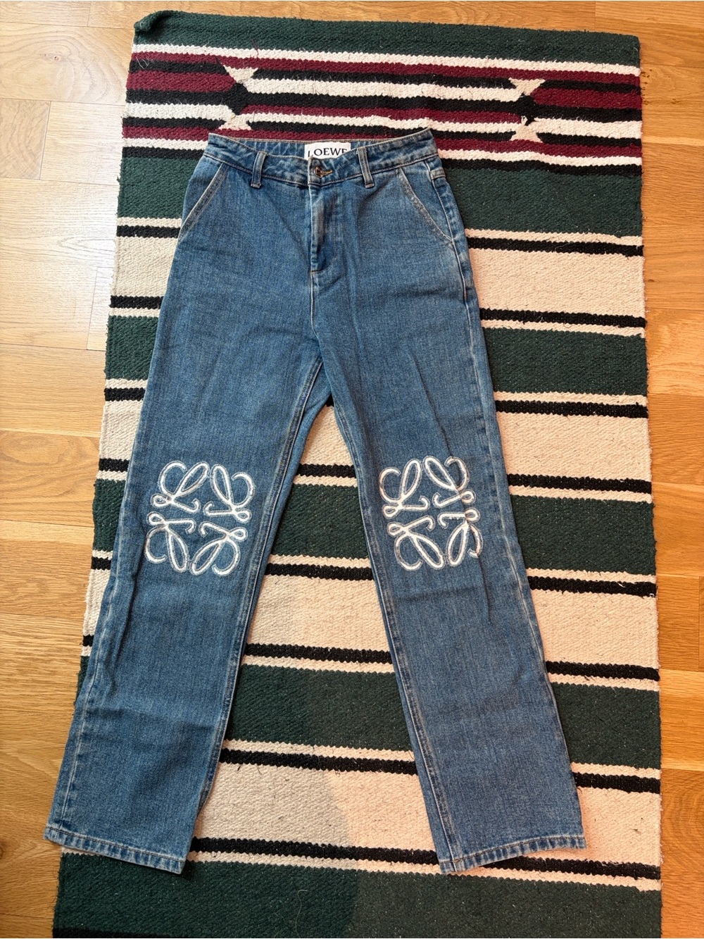 Never worn! Loewe Blue Denim Straight-Leg Jeans with White Embroidered Anagram - Picture 4 of 6